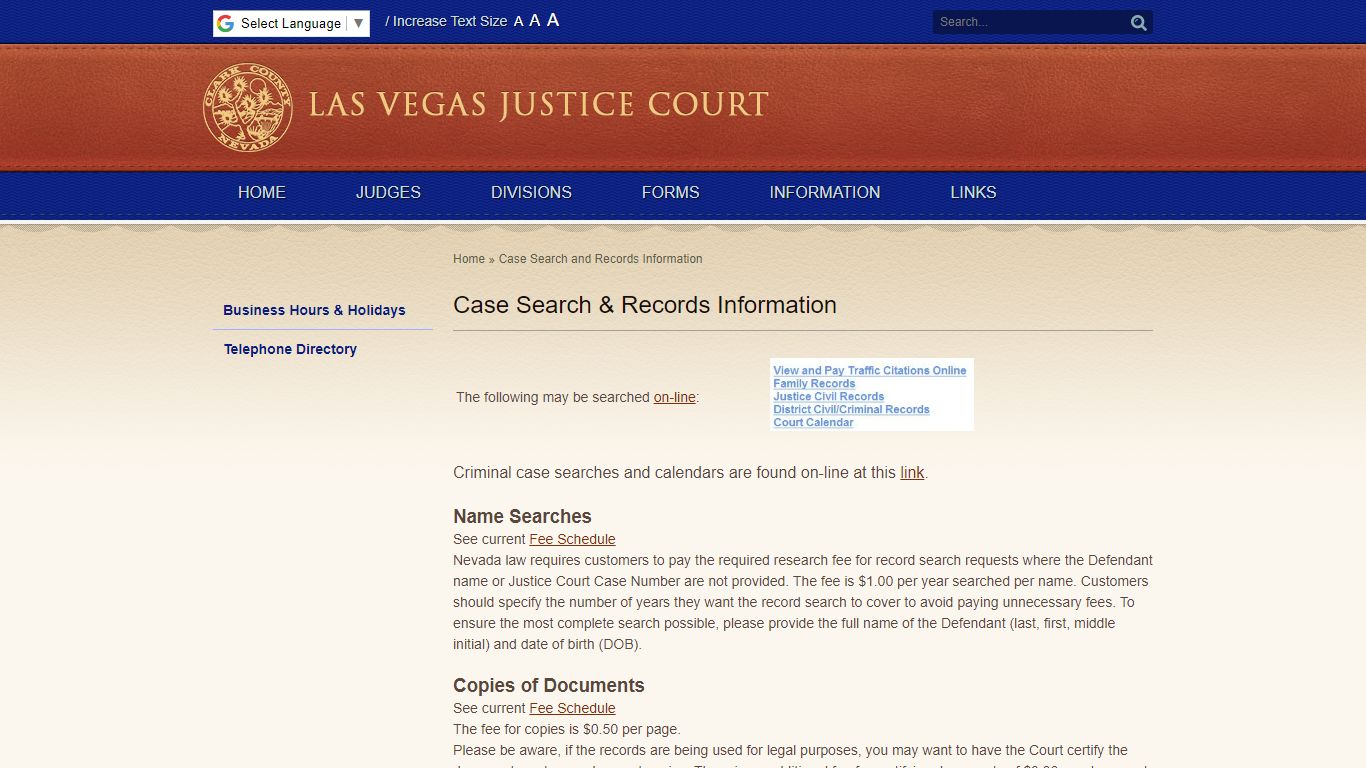 Case Search & Records Information - Las Vegas Justice Court